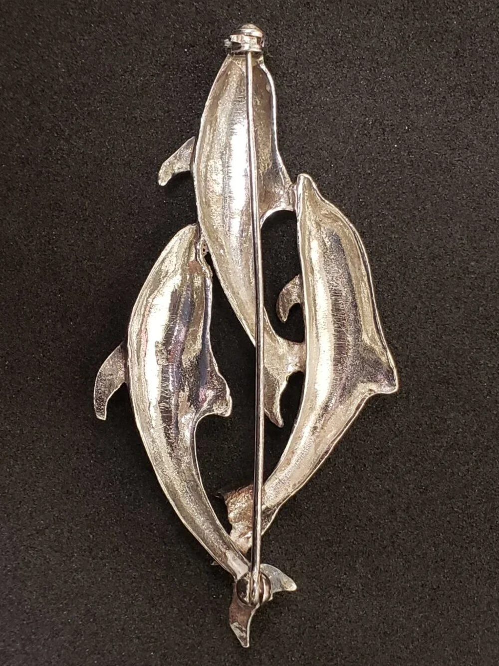 Vintage Sterling Silver 3D Three Dolphin Swimming Ocean Estate Pin Brooch